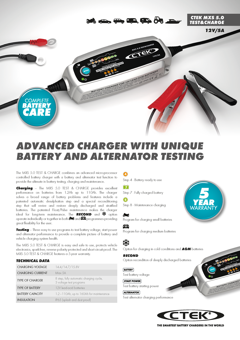 CTEK MXS 5.0 Test & Charge Smart Battery Charger